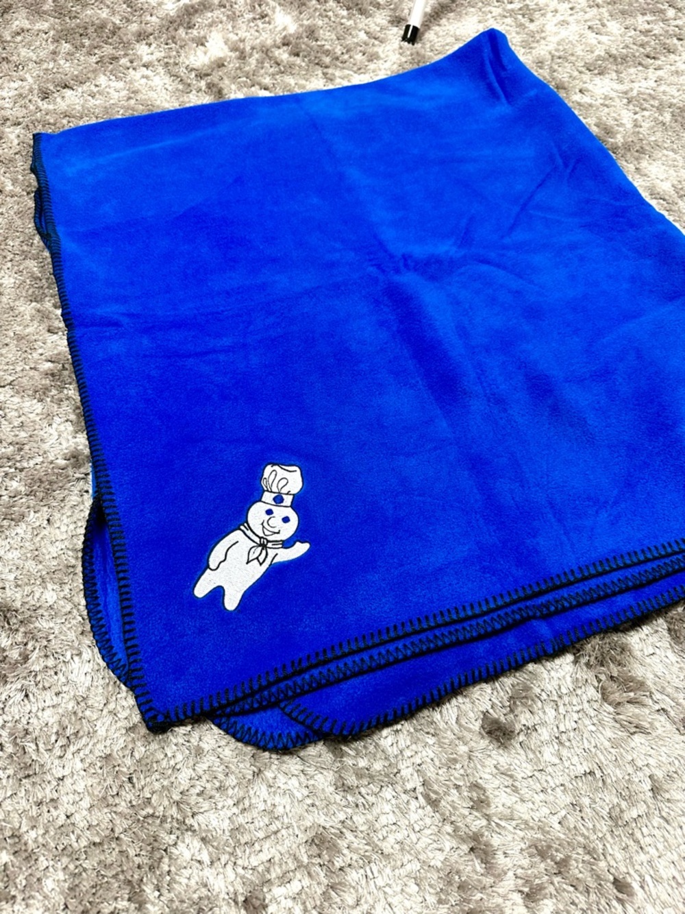 New Blue Plush Blanket with Pillsbury Doughboy Patch 50x62